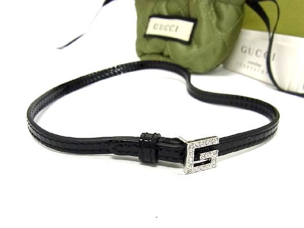 □新品同様□ GUCCI グッチ パテントレザー Gロゴ ラインストーン 2連