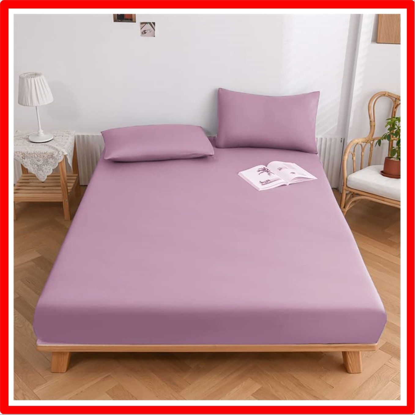 【匿名配送】パープル_セミダブル・120×200cm SowooHome ボックスシーツ マットレスカバー 洗える さらさら肌触り ナチュラル おしゃれ 無地 