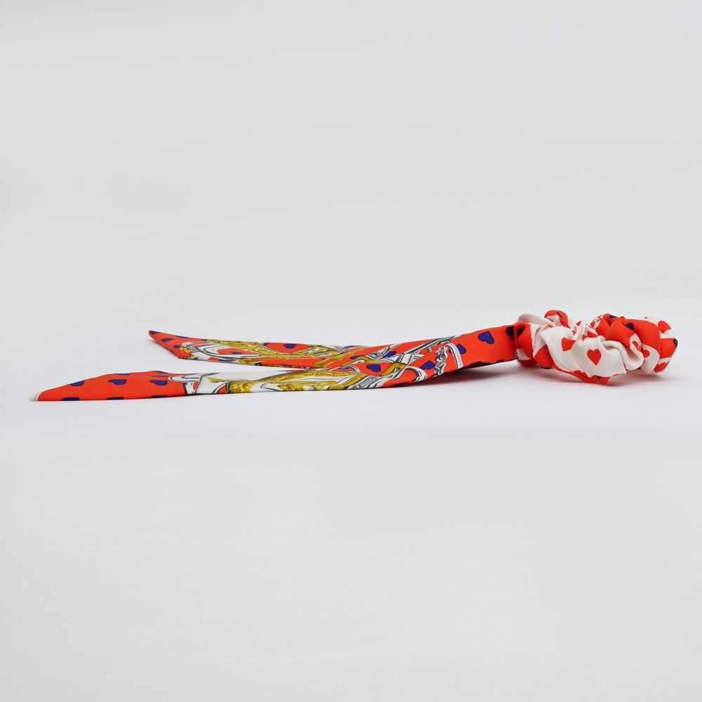 名東】エルメス シュシュ ベッラ オレンジ シルク ヘアアクセサリー