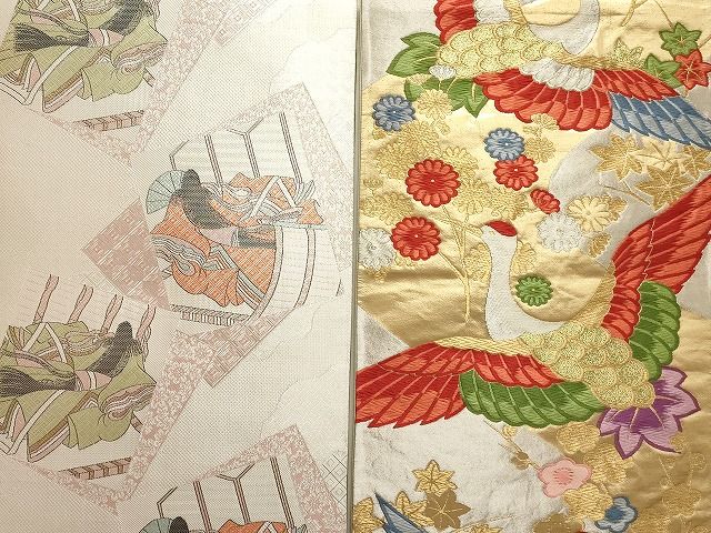 【袋帯】未使用品/本金箔煌めく＊西陣織＊鳳凰と鶴の吉祥文/花尽くし/424cm 平和屋本店□袋帯 西陣 まとめて100点 鳳凰 鶴 孔雀 人物 向かい