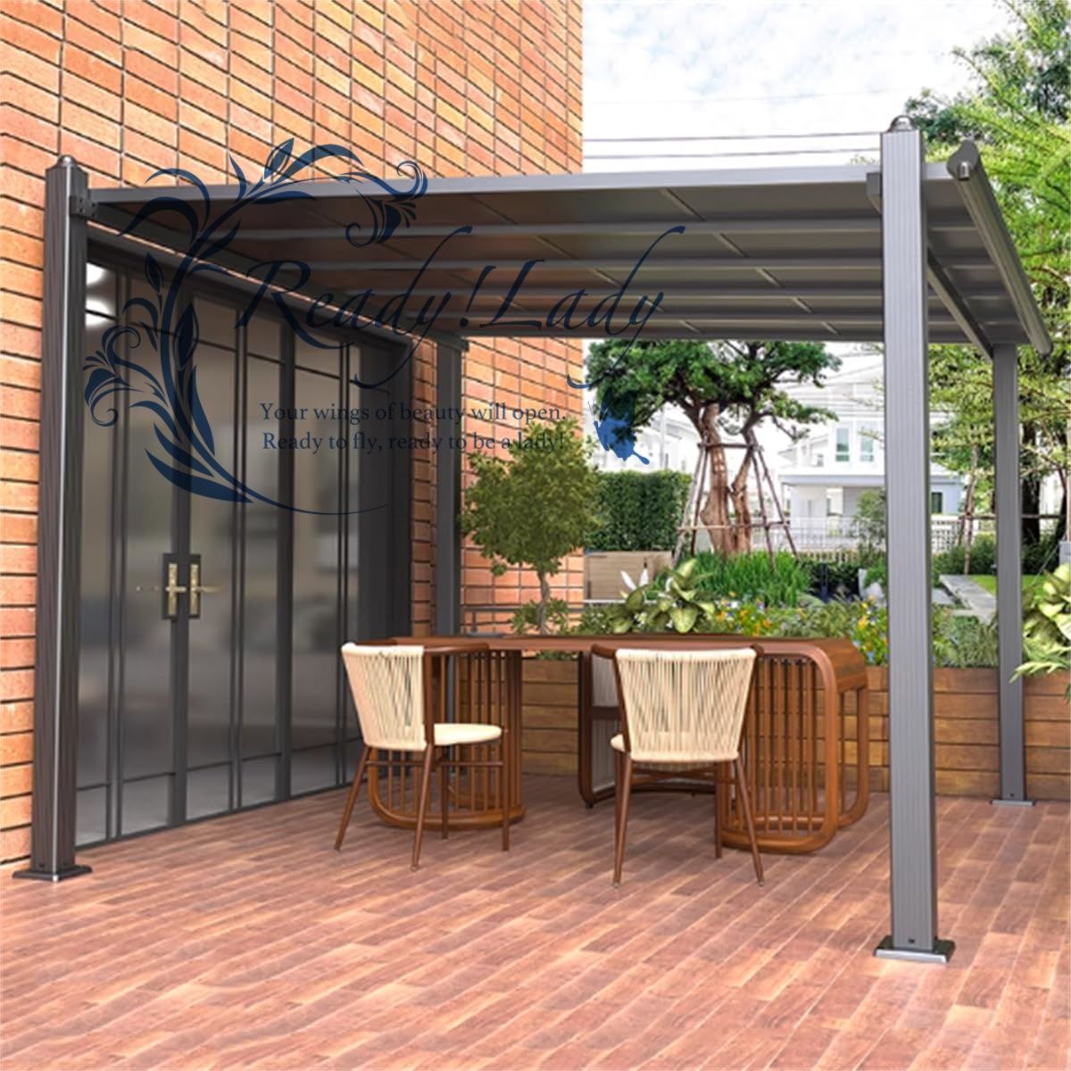 高耐久アルミニウム屋外パーゴラ アルミニウムフレーム常設パビリオン 屋外ポリカーボネートパティオガゼボ 裏庭 パティオ 芝生用 3x4m