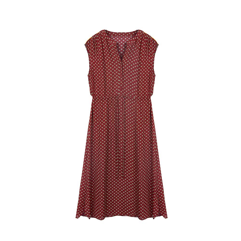[SIXIULIYU] マルベリーシルクレディースドレス/中国天然シルクイブニングパーティードレス/オフィスドレス/シルクロングドレス/プラスサイズ/水玉プリント (M)