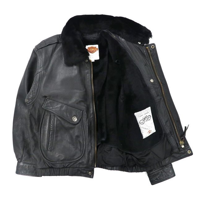 美品■ハーレーダビッドソン フライトジャケット G-1 ブラック 襟ボア 38 HARLEY DAVIDSON G-1 レザーフライトジャケット 38 ブラック