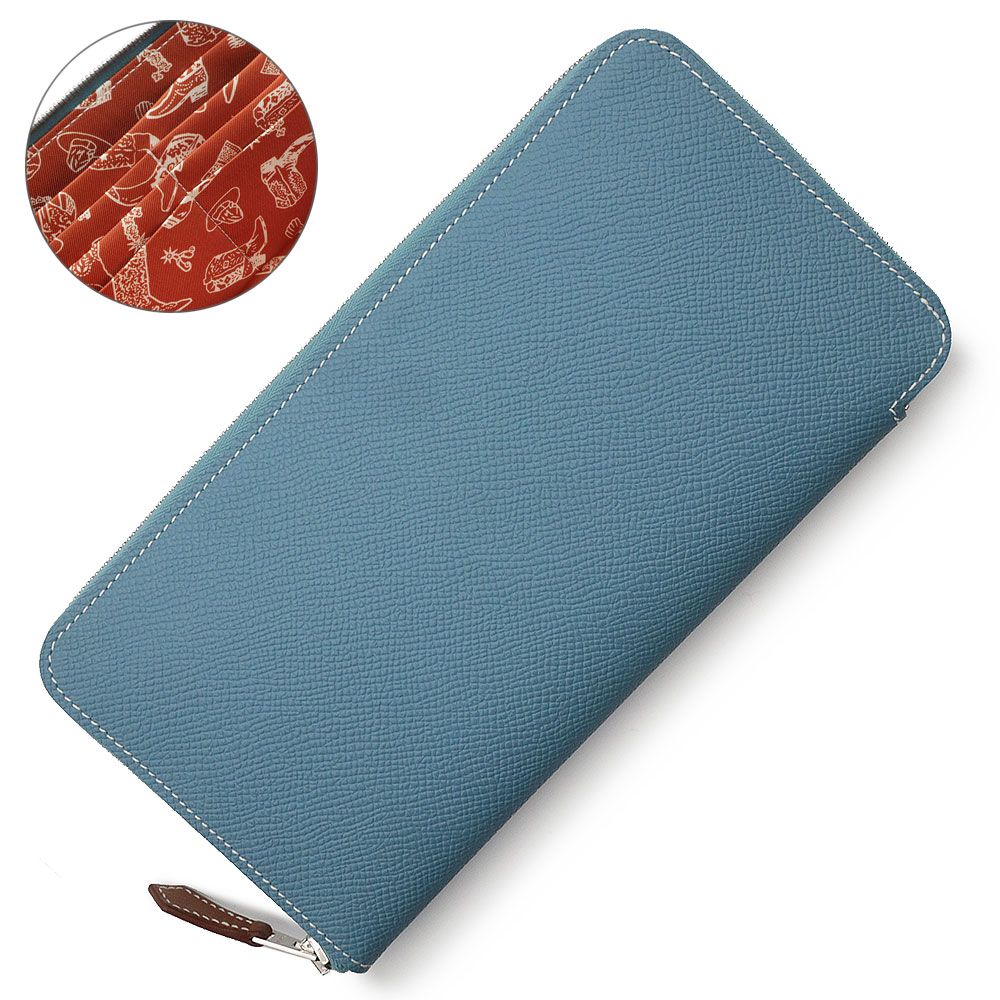 （新品・未使用品）エルメス HERMES アザップ ロング シルクイン Aunage Rodeo des Cowgirls ロデオ デ カウ ラウンドファスナー ジップ 長財布 ヴォーエプソン レザー ニューブルージーン パプリカ ブラウン 青 茶 シルバー金具 B刻印 箱付 エルメス アザップ ロング シルクイン Aunage Rodeo des Cowgirls