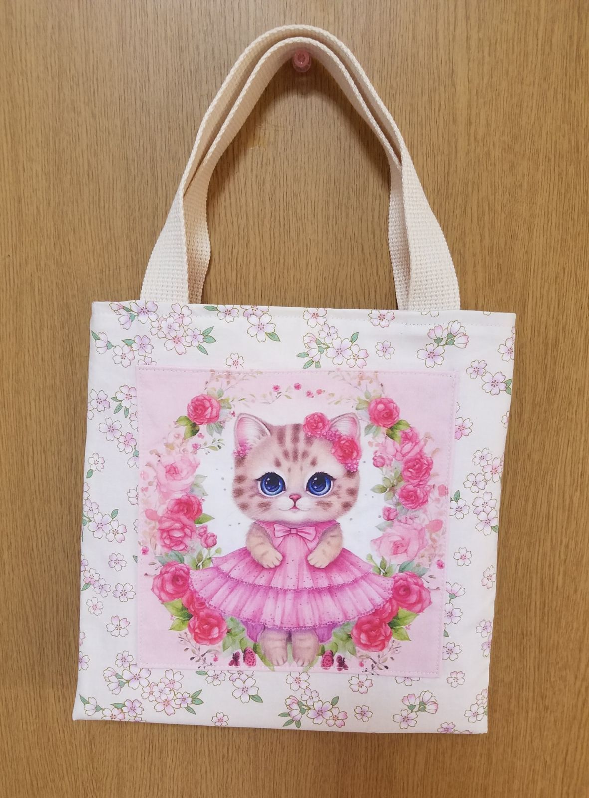 ハンドメイド ぺたんこトートバッグ 猫 1