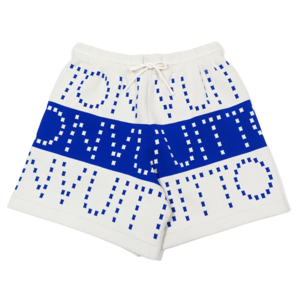 23SS LOUIS VUITTON ルイヴィトン ニット ショートパンツ チャンキーストライプ ロゴ 総柄 L ホワイト ブルー レディース 古着