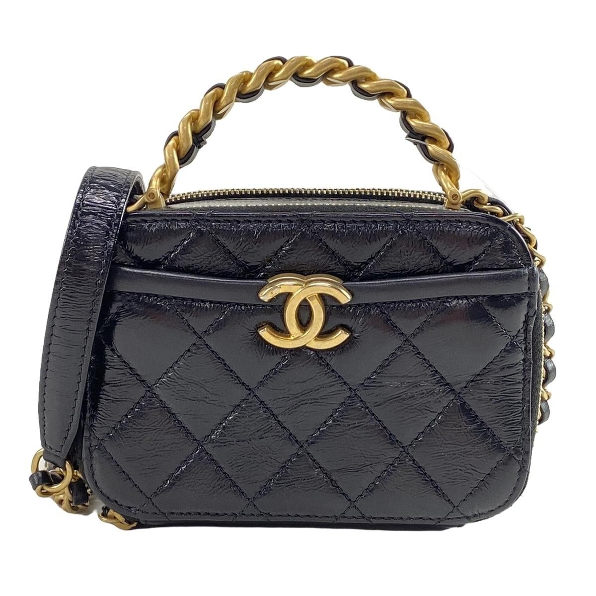 CHANEL(シャネル) バニティバッグ マトラッセ 黒 ヴィンテージゴールド金具/チェーンショルダー/2way - メルカリ