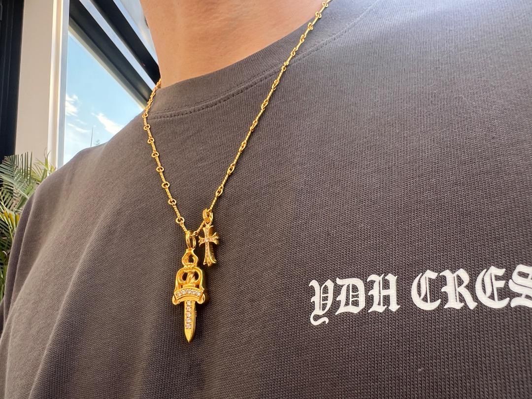 ⭐️JSJSZ 22K金メッキ×S925 サーベル＆クロスネックレス 刻印有り 