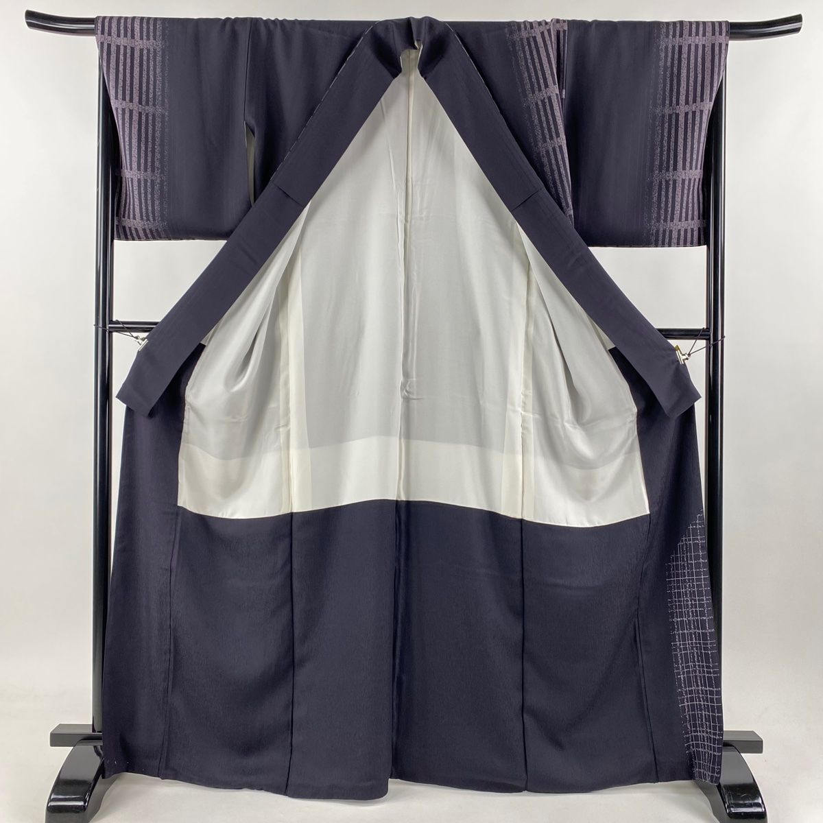 付下げ 身丈160.5cm 裄丈68cm L 袷 袋帯セット 縦縞 ぼかし 灰緑 正絹  