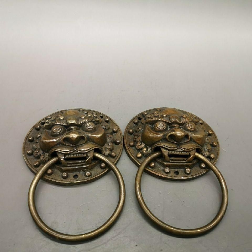 銅器 獣頭門環 獅子頭大門ノブ木戸門引環一対 装飾品 工芸品 置物 銅器 獣頭門環 獅子頭大門ノブ木戸門引環一対 装飾品 工芸品