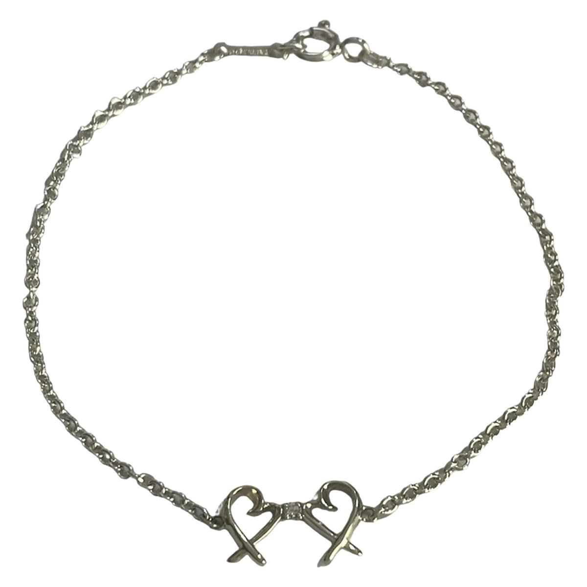 TIFFANY-Co. ティファニー ブレスレット ダブルラビングハート ダイヤモンド×シルバー 1Pダイヤ|ダイヤ約0.01カラット