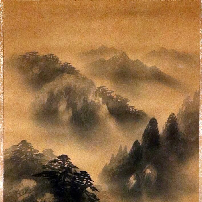 割引 國麗・水墨山水画・印刷・掛軸・No.190514-01・梱包サイズ80 國麗