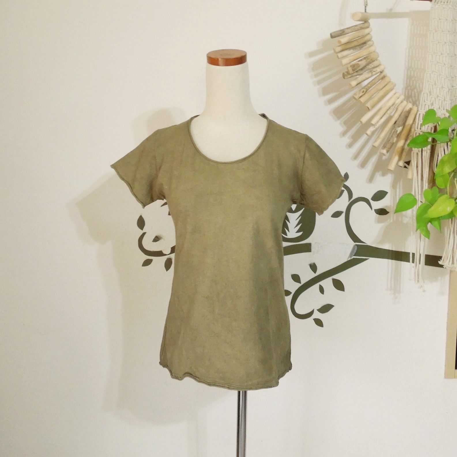 asana ヘンプコットン スリムTee・草木染めリーフ asana ヘンプコットン 厚手 NEW スリムTee・草木染め【パヤカ