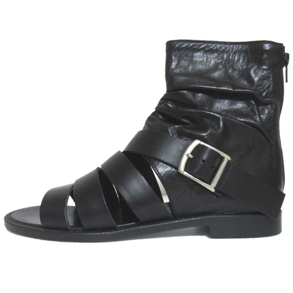 Y s Yohji Yamamoto ワイズ ヨウジヤマモト レザー フラット ブーツサンダル サイズ4 24cm ブラック レディース 古着