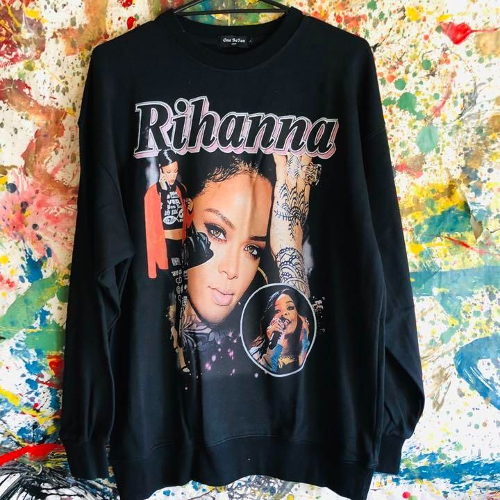 リアーナ Rihanna ヴィンテージ加工 RAP 長袖 ロンT ブラック XL - T