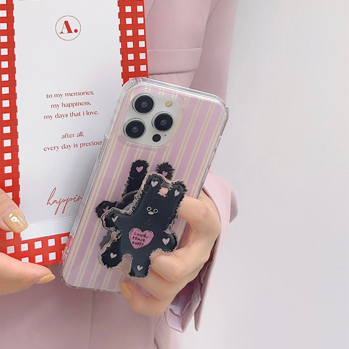 全機種対応】黒うさぎ グリップトック ❤︎ 韓国 スマホグリップ