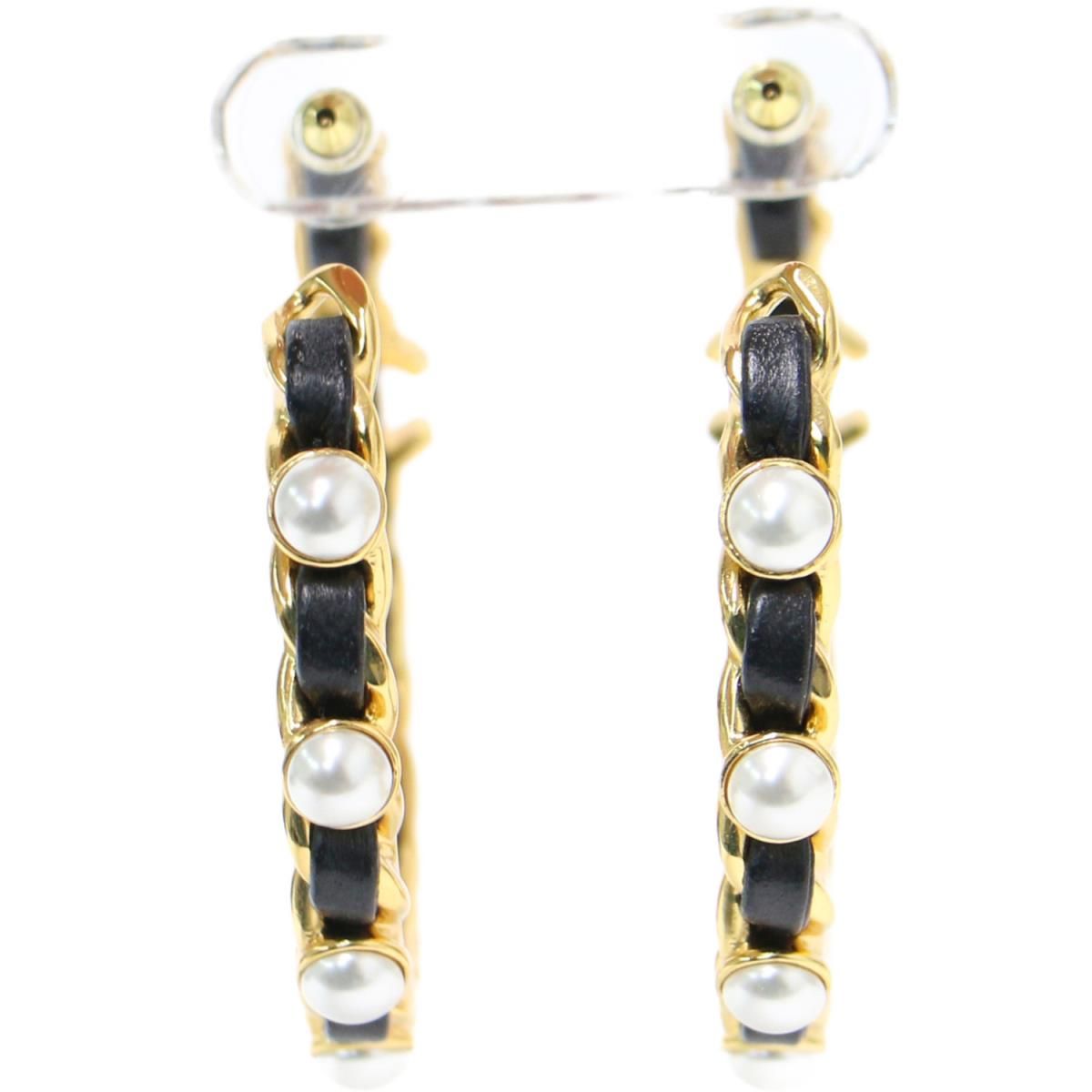 美品 CHANEL シャネル ピアス フープピアス ゴールド ブラック 