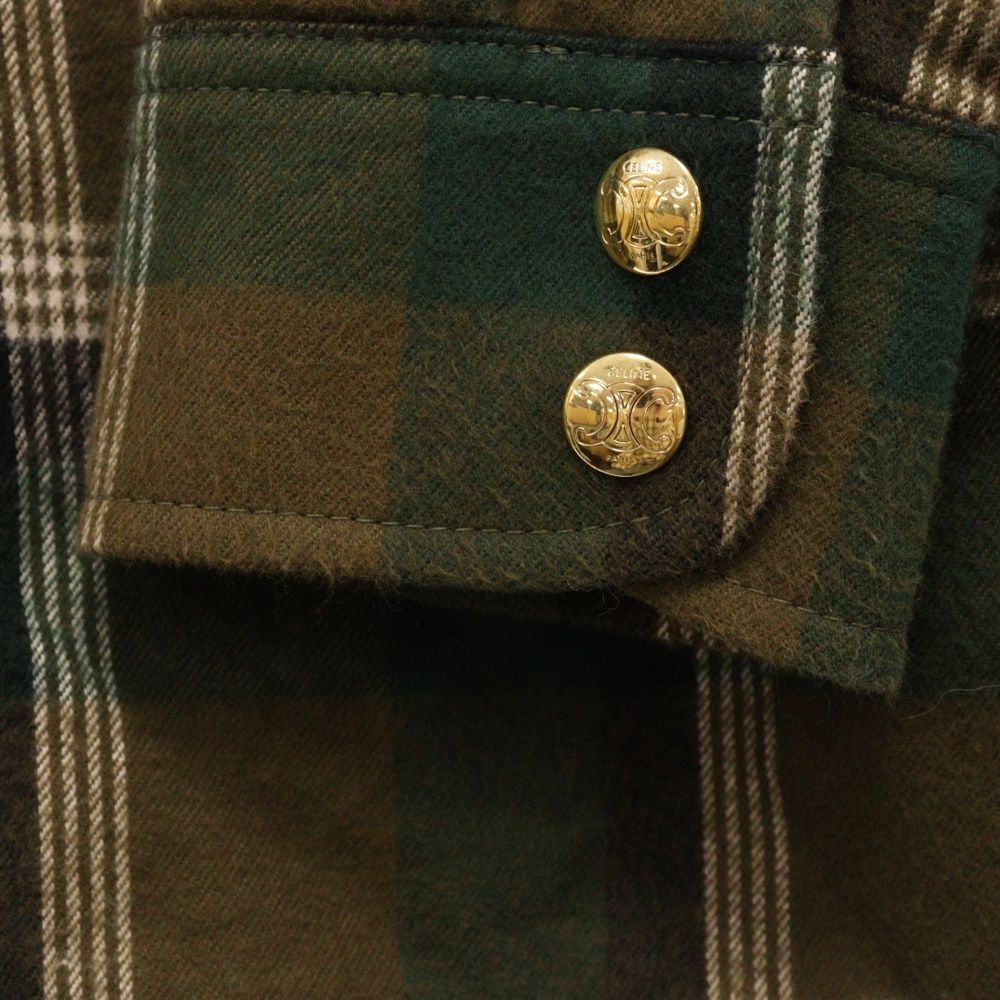 CELINE セリーヌ 22AW OVERSHIRT IN CHECKED COTTON オーバーサイズド チェック柄 キルティング シャツジャケット グリーン 2W655150R CELINE (セリーヌ) 22AW OVERSHIRT IN CHECKED COTTON オーバーサイズ