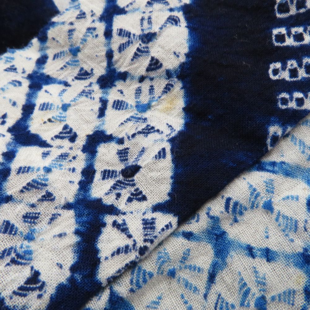 浴衣 絞り 絞り浴衣 藍 白 青 花デザイン しつけ糸付 仕立て上がり