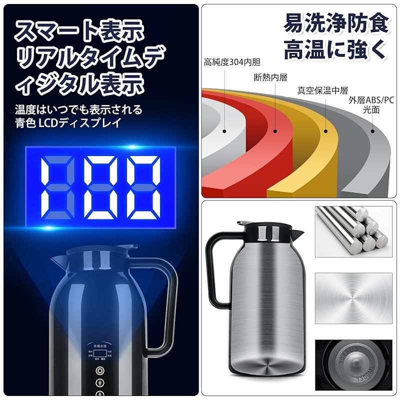1.3L大容量-DC12V 24V MACOLAUDER車載電気ケトル 45℃ 70℃ 80℃ 100℃ 真空断熱 最大12時間保温 SUS304ステンレス鋼 カーポット 車載用 ポット 車用 湯沸かし器 車中泊 お茶 牛乳 お湯 カップ麺 1 WWW_KANDAIZUMI_COM