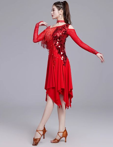 社交ダンス ラテンダンス競技ドレス スパンコールフリンジ ネックレス付 オーダーメイド