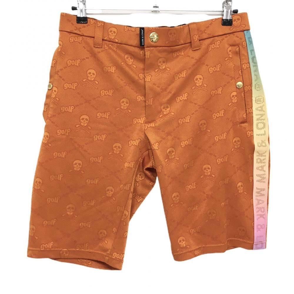 マークアンドロナ ハーフパンツ オレンジ スカル サイドロゴライン メンズ 48 超美品】マークアンドロナ ハーフパンツ オレンジ スカル サイドロゴ