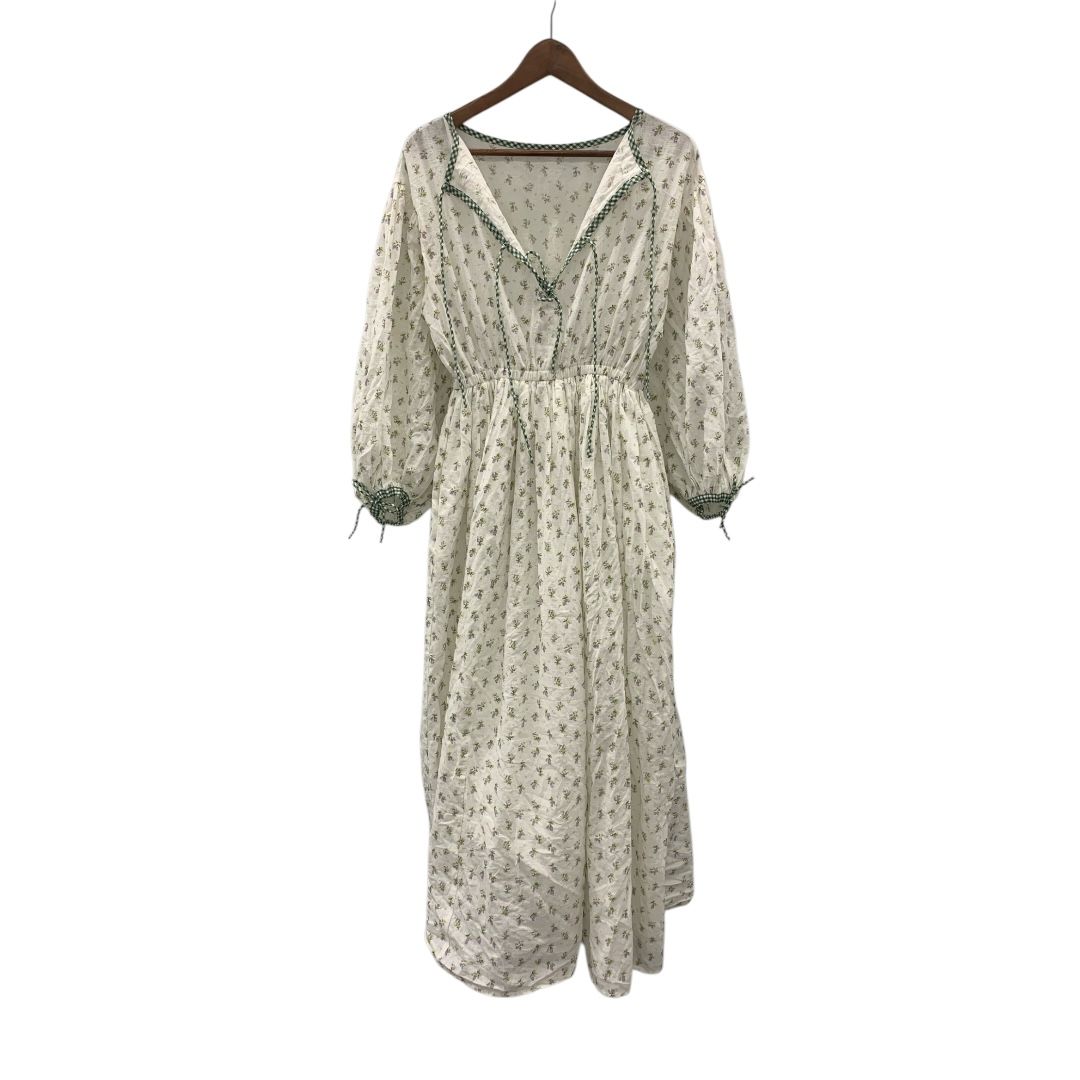 新品✨】seventen 小花ローンギンガムパイピングドレス ブルー S 小花