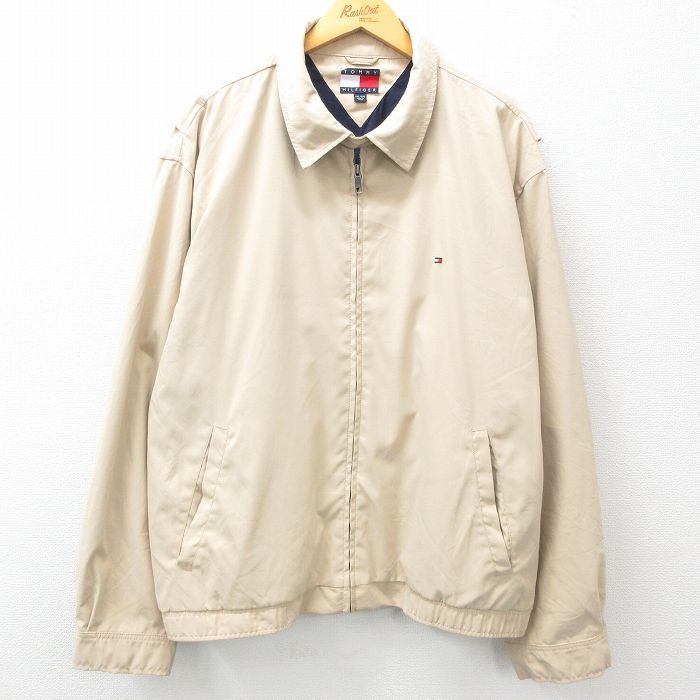 XL/古着 トミーヒルフィガー 長袖 ブランド ジャケット スイングトップ メンズ 90s ワンポイントロゴ 大きいサイズ ベージュ カーキ 25feb1