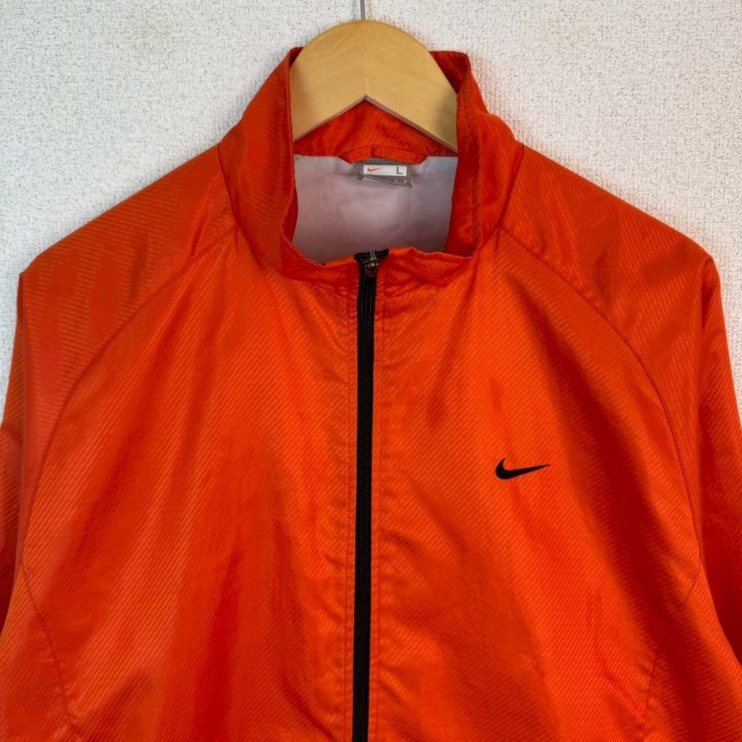 00s NIKE ナイキ ウインドブレーカー スウッシュロゴ ワンポイント オレンジ Lサイズ メンズ 古着 スポーツMIX テック系 ストリート