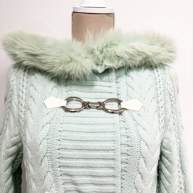 激レア！Courregesクレージュ　リアルファーコート　アウター　ベージュ クレージュ courreges 美品 ニットコート フォックスファー 緑