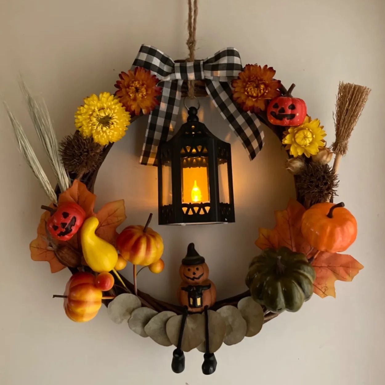 1.早割❣️光るランタンリース ハロウィンリース ナチュラルリース