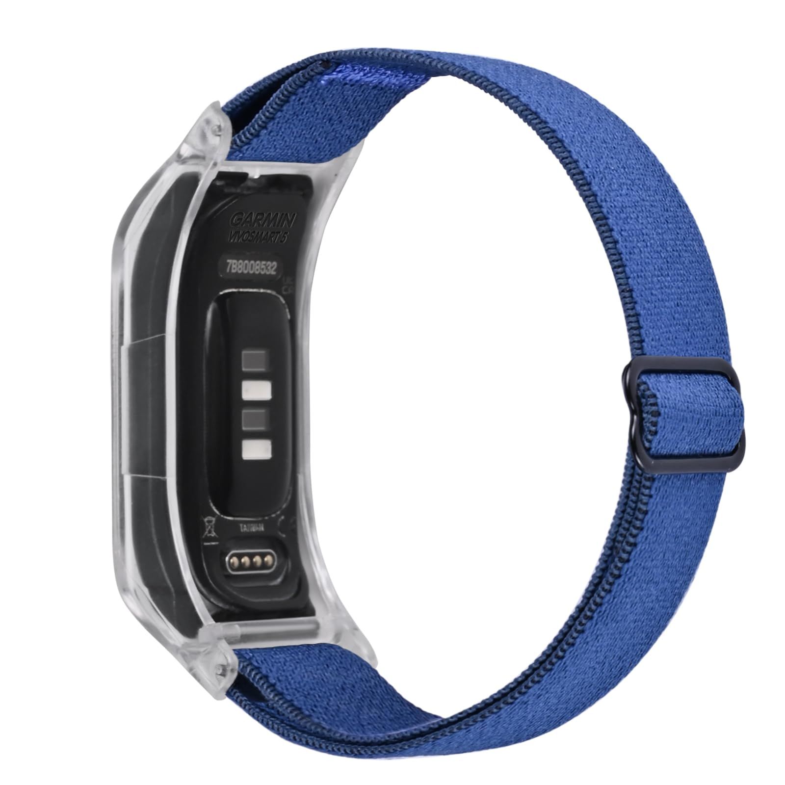 C2D JOY 伸縮ナイロンバンド Garmin Vivosmart 5トラッカー対応 交換用バンド ケース付き ミッドナイトブルー ミッドナイトブルー ブラックケース M 5.1-8.3inch