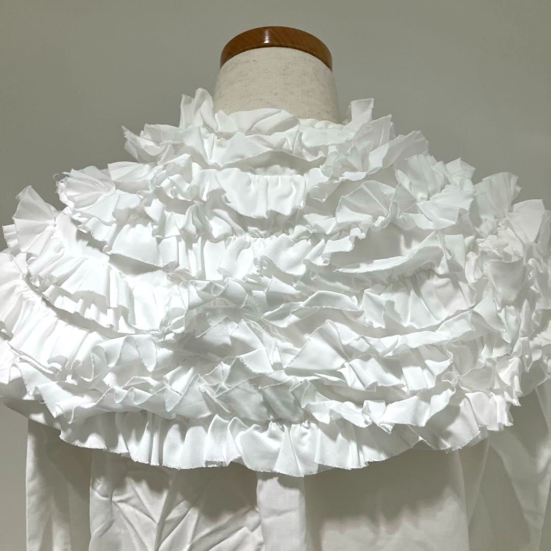 ブラックコムデギャルソン 胸元フリル長袖ブラウス Mエステル黒