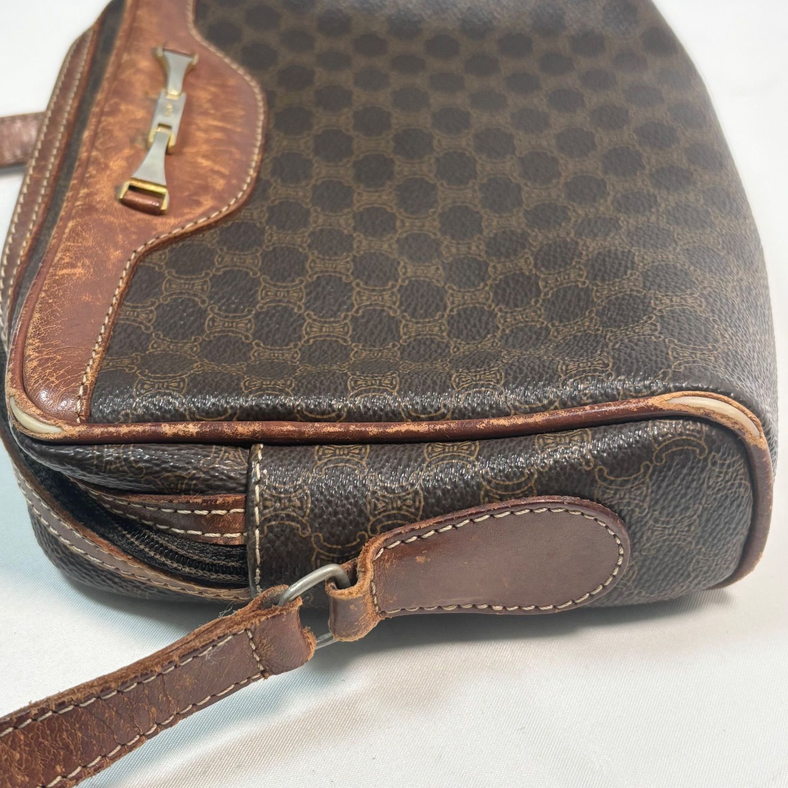 CELINE|セリーヌ|ショルダーバッグ|肩掛けバッグ|ブラウン|マカダム柄|角擦れあり|