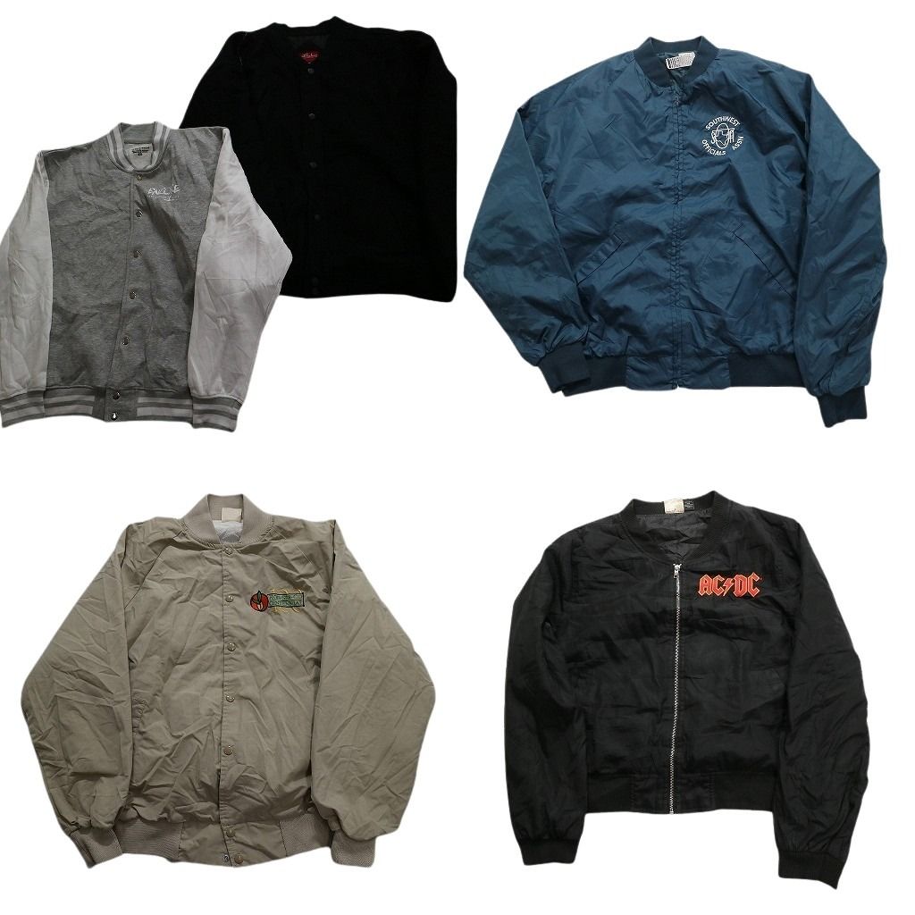 古着卸 まとめ売り ブルゾン ジャケット 5枚セット (メンズ XL /2XL ) ブラック 無地 グレー スタジャン バンド ACDC ジップアップ  MW1783