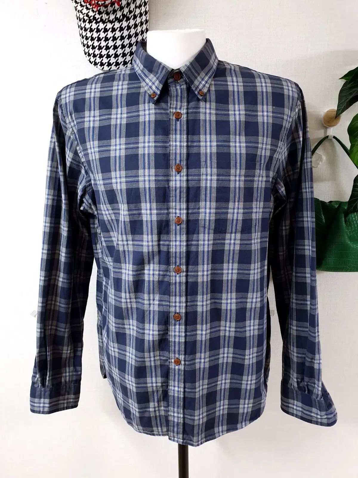 【雷市場（ポンジャン）商品韓国直送】 Brooks Brothers(ブルックス・ブラザーズ) メンズチェックシャツ 105 青 ミョンナンバン L