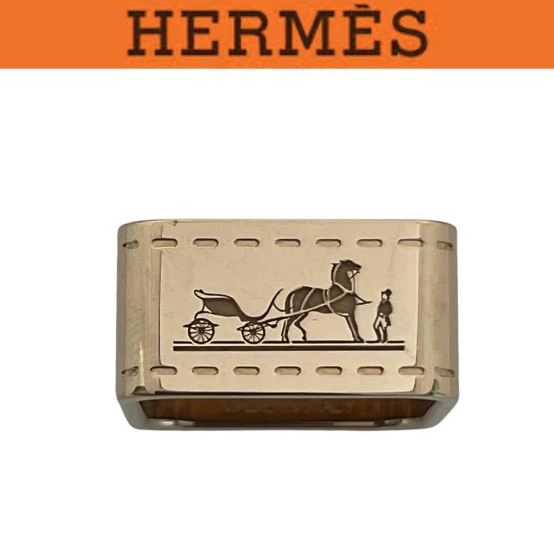 HERMES エルメス スカーフリング ボルデュック 馬車柄 スクエア