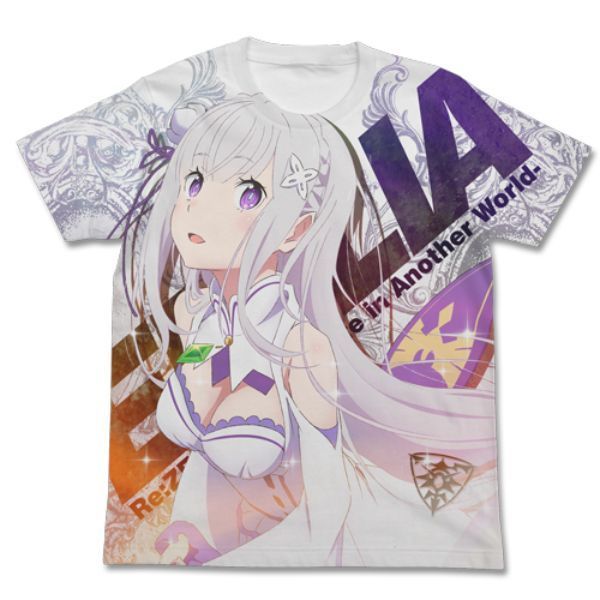 Re ゼロから始める異世界生活 エミリア フルグラフィックTシャツ 半袖 ホワイト Lサイズ