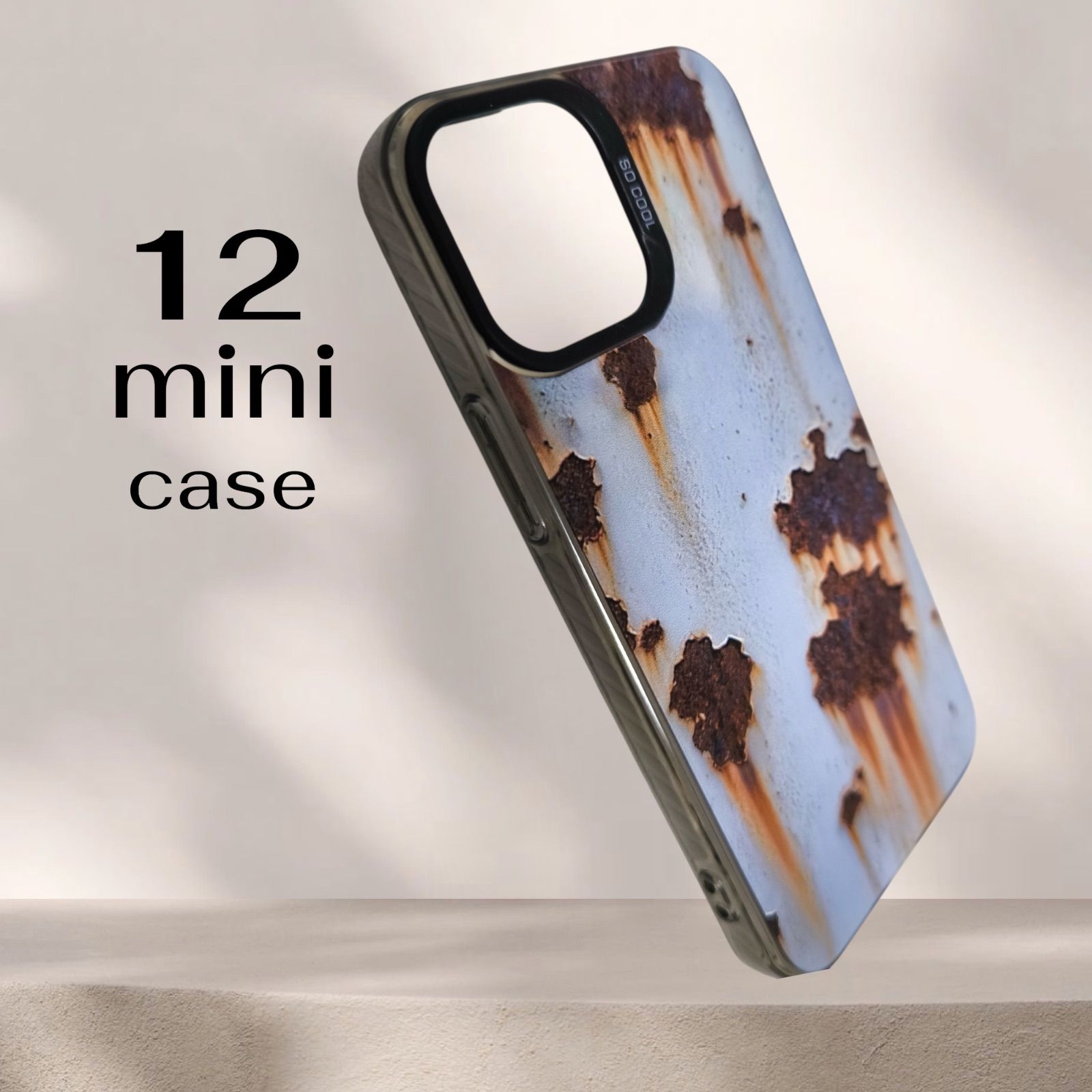 新品 iPhone12mini ケース スペインブルー サビ加工風 個性派ケース 