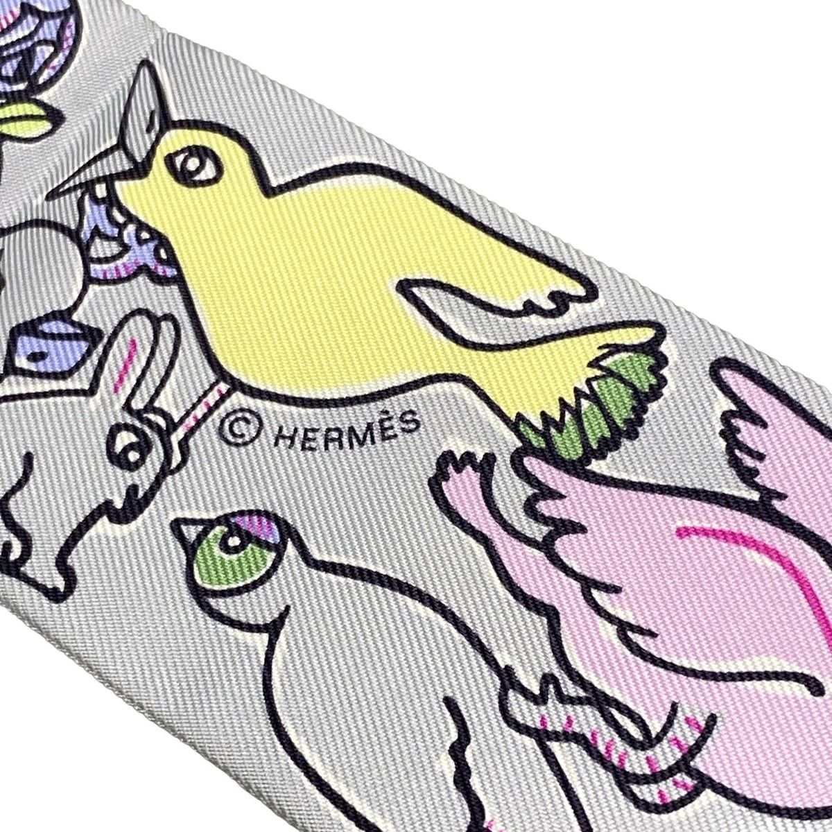 HERMES(エルメス) スカーフ ツイリー グレー×オレンジ×マルチ リボン  