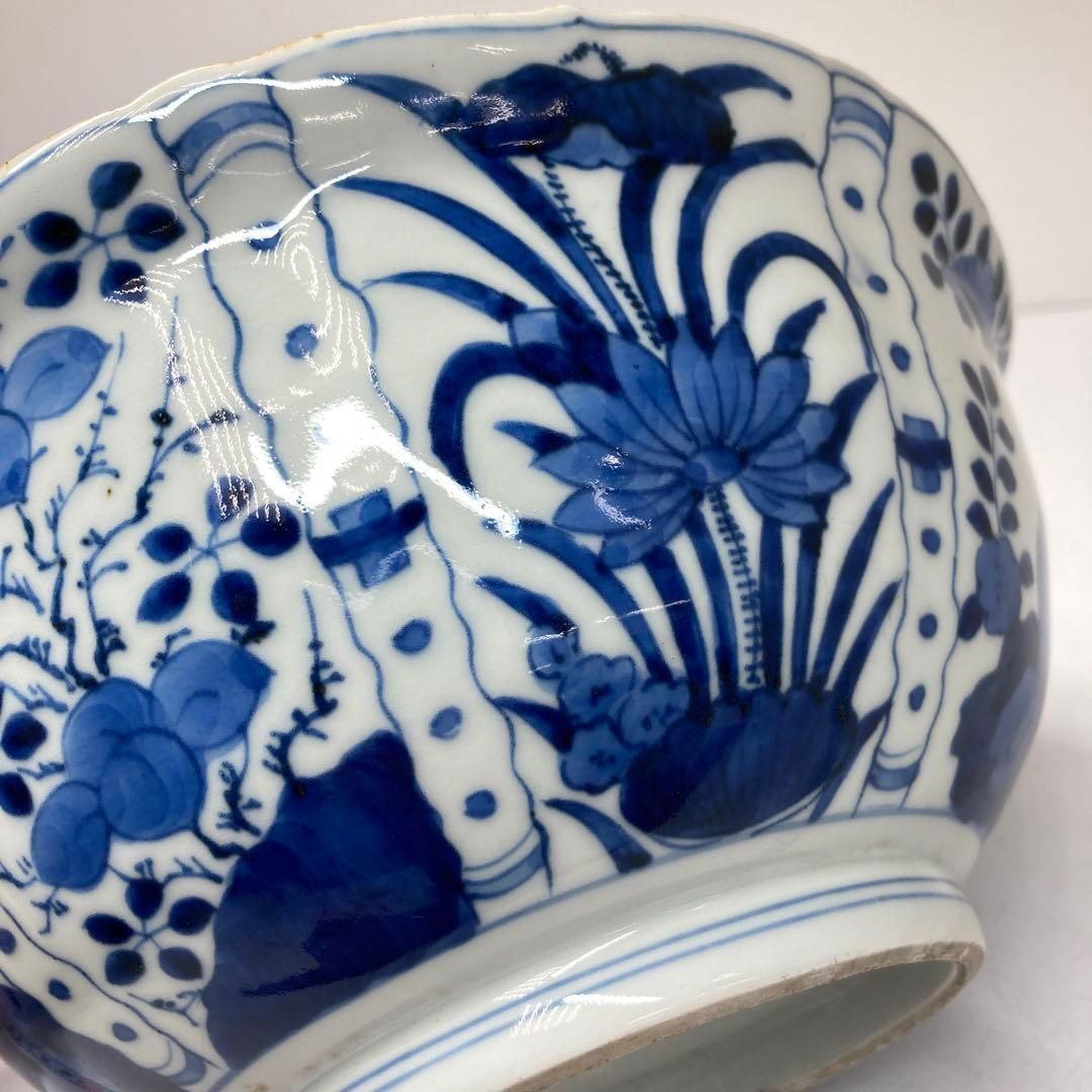 酒井田柿右衛門 染付鉢 丼 角福 木箱付 幅23.2㎝ 東Y5-1214☆2F