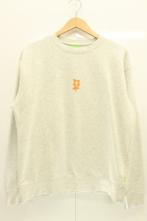 【中古】 HUF メンズスウェット M MEGABLAST バックプリント クルーネックスウェット HUF M グレー 灰 オレンジ 橙