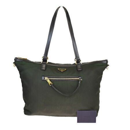 【中古】 プラダ PRADA ショルダーバッグ トート カーキ ナイロン レザー 63MB743