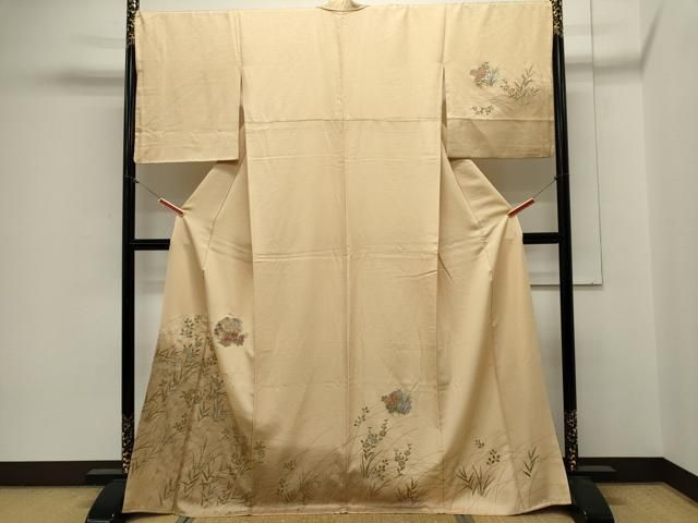 平和屋着物○訪問着 絞り 雪輪草花文 金彩 正絹 逸品 CAAR8173vf