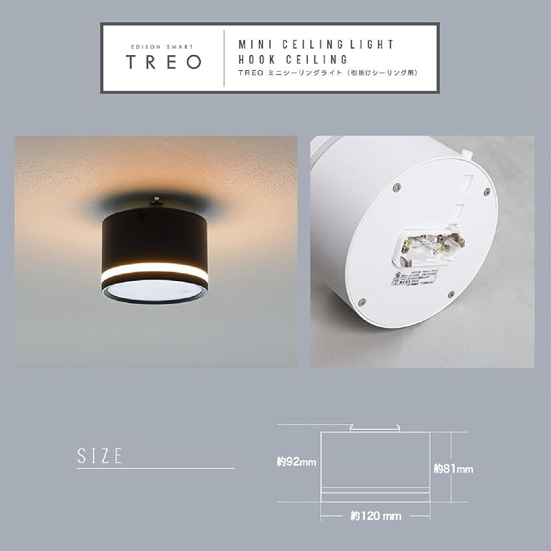  エジソンスマート 3 Way点灯できるミニシーリングライト TREO セット 引っ掛けシーリング用 ホワイト Alexa対応 シーリングライト 小型 スマート照明 天井 リモコン対応 別売 TRE-TZ 413 WH 1 キッチン 住宅設備
