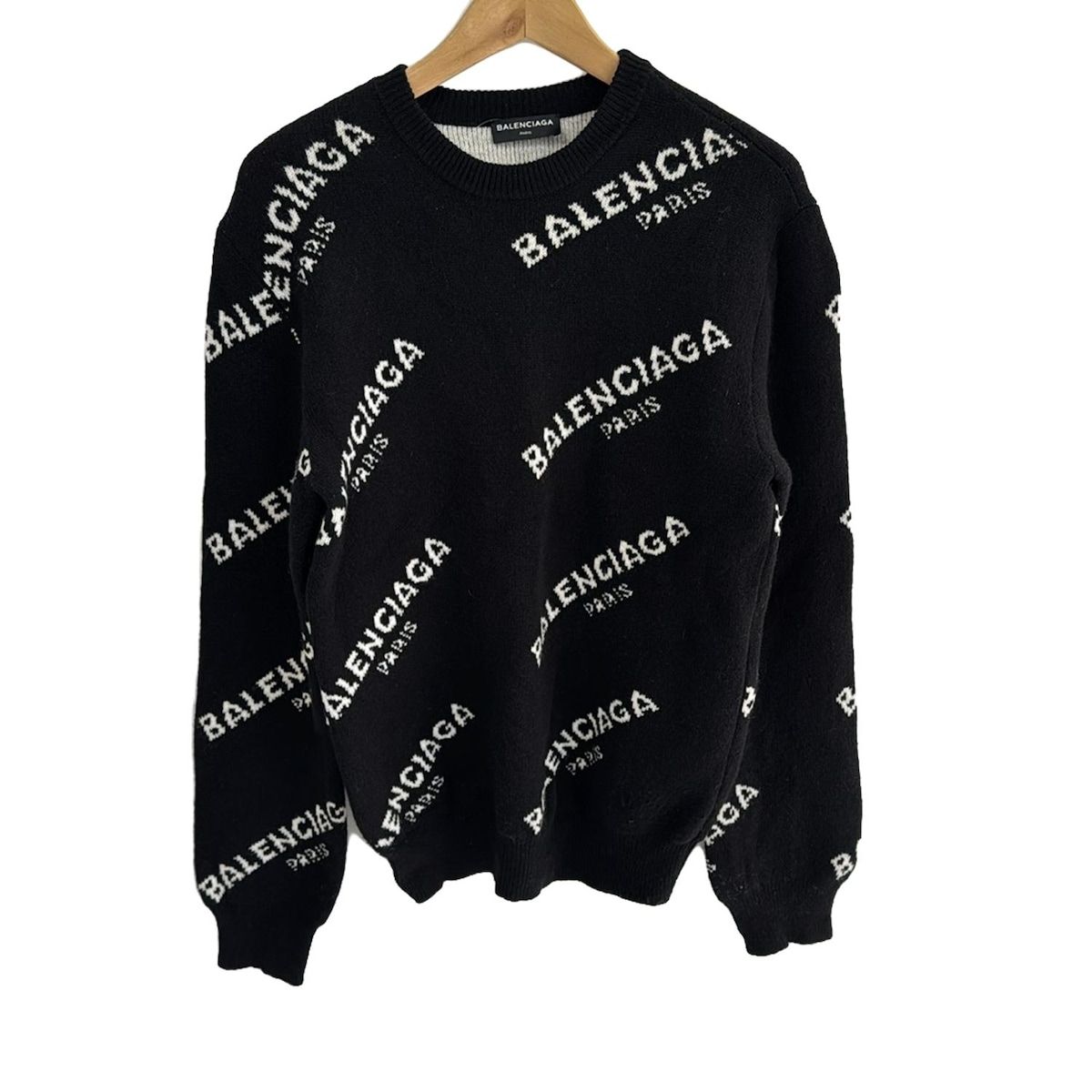 BALENCIAGA(バレンシアガ) 長袖セーター サイズXS メンズ美品  - 486964 黒×白 クルーネック