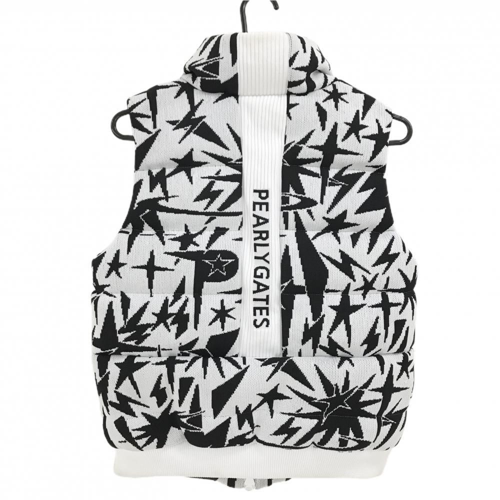 パーリーゲイツ ダウンベスト 白×黒 総柄 ニット レディース 0 S ゴルフウェア モデル PEARLY GATES