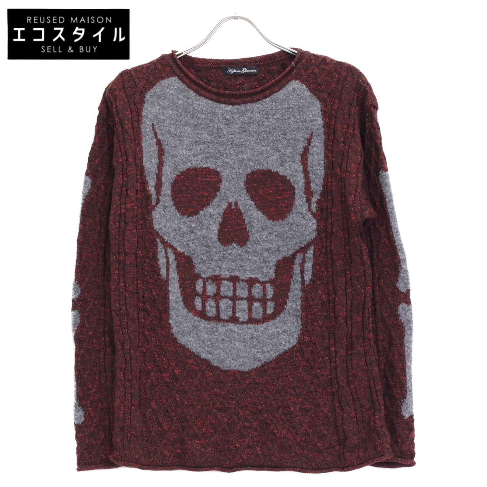 HYSTERIC GLAMOUR ヒステリックグラマー ﾚｯﾄﾞ 01173NS04 SKULLｹｰﾌﾞﾙ編込 ﾌﾟﾙｵｰﾊﾞｰ