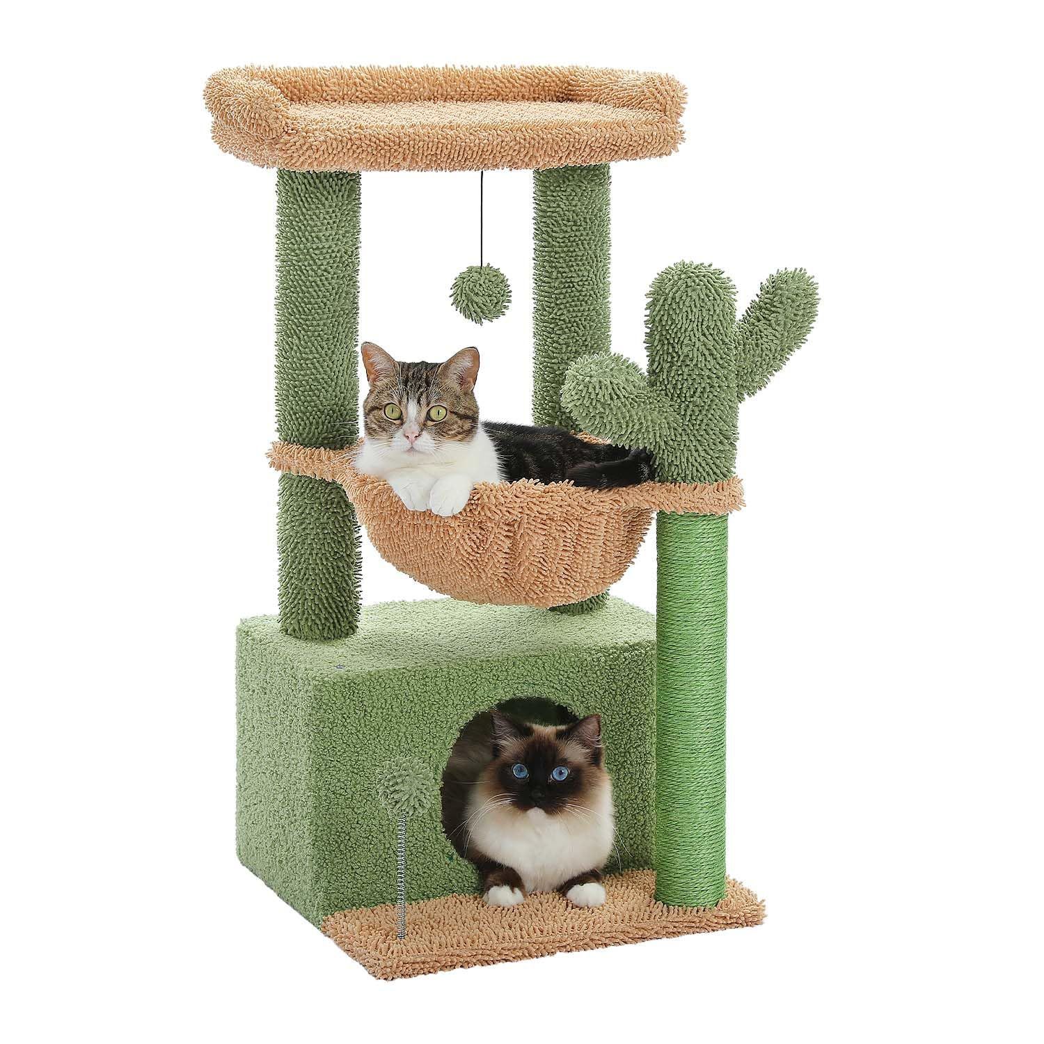 グリーン PAWZ Road キャットタワー ミニ 猫タワー サボテン 小型 低め 据え置き 人気 コンパクト 省スペース 麻紐爪とぎ ハンモック おしゃれ インテリア シンプル かわいい おもちゃ付き - 高さ80cm グリーン AMT0211GN