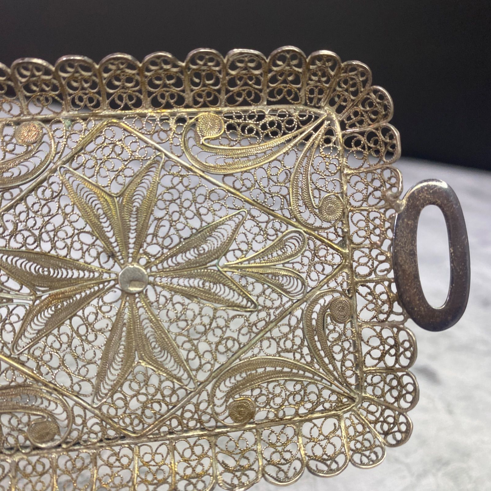 アンティーク シルバー トレー シルバー800 銀線細工が美しいトレイ ミニ